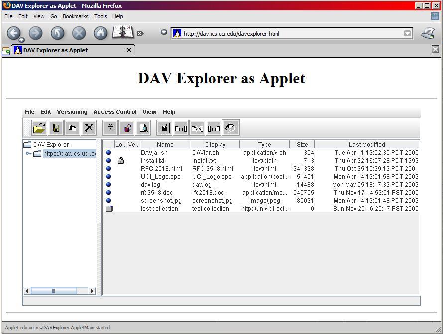 DAV Explorer as applet